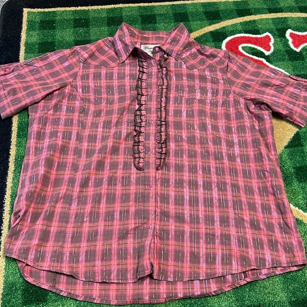 Wrangler Wrancher Women XXL Pearl Snap Shirt Ruffle Metallic Western Cowgirl
